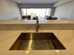 The kitchen enjoys a clear ocean view