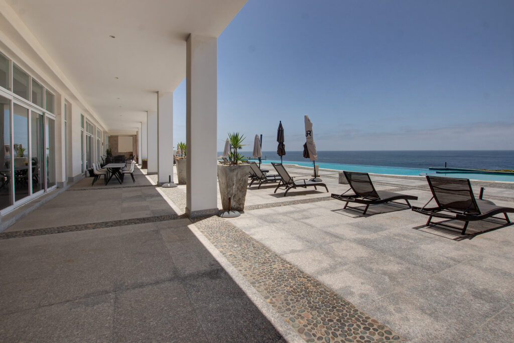 Ocean front pool, with sunbathing area, jacuzzi, bistro, gym, spa (steam room and sauna) all private