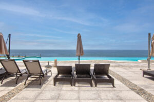 Sitting and sunbathing area at Palacio del mar in Rosarito. Top of the line condominium development
